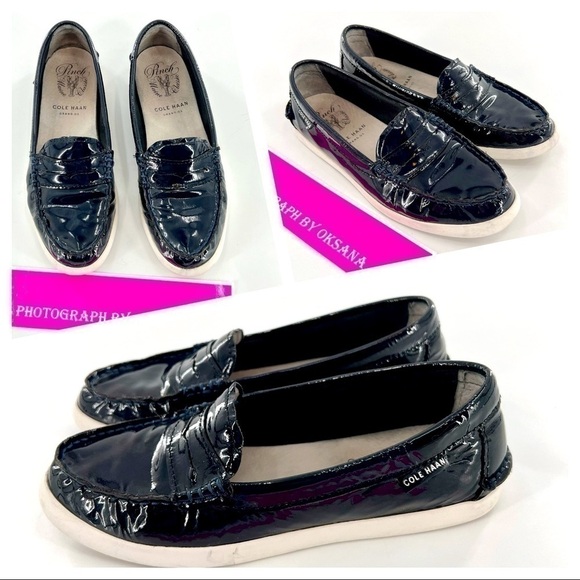Cole Haan Grand.OS Navy Patent Leather Pinch Marine Classic Slip On Loafer 5.5 - Picture 1 of 10